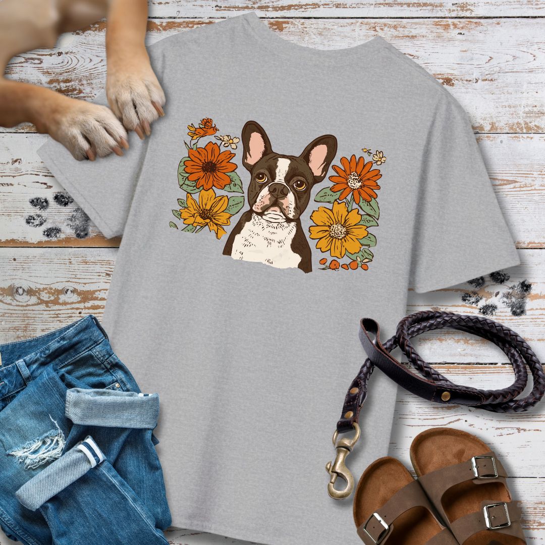 Französische Bulldogge in Blumen - Nur Hinten - T-Shirt Unisex Classic Fit - Bequemer Klassiker