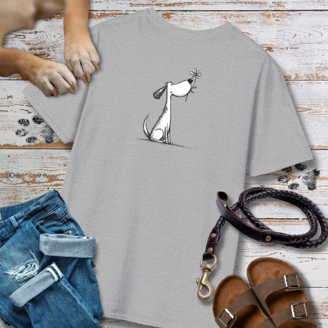 Kleiner Hund mit Blume - Vorne & Hinten - T-Shirt Unisex Classic Fit - Bequemer Klassiker
