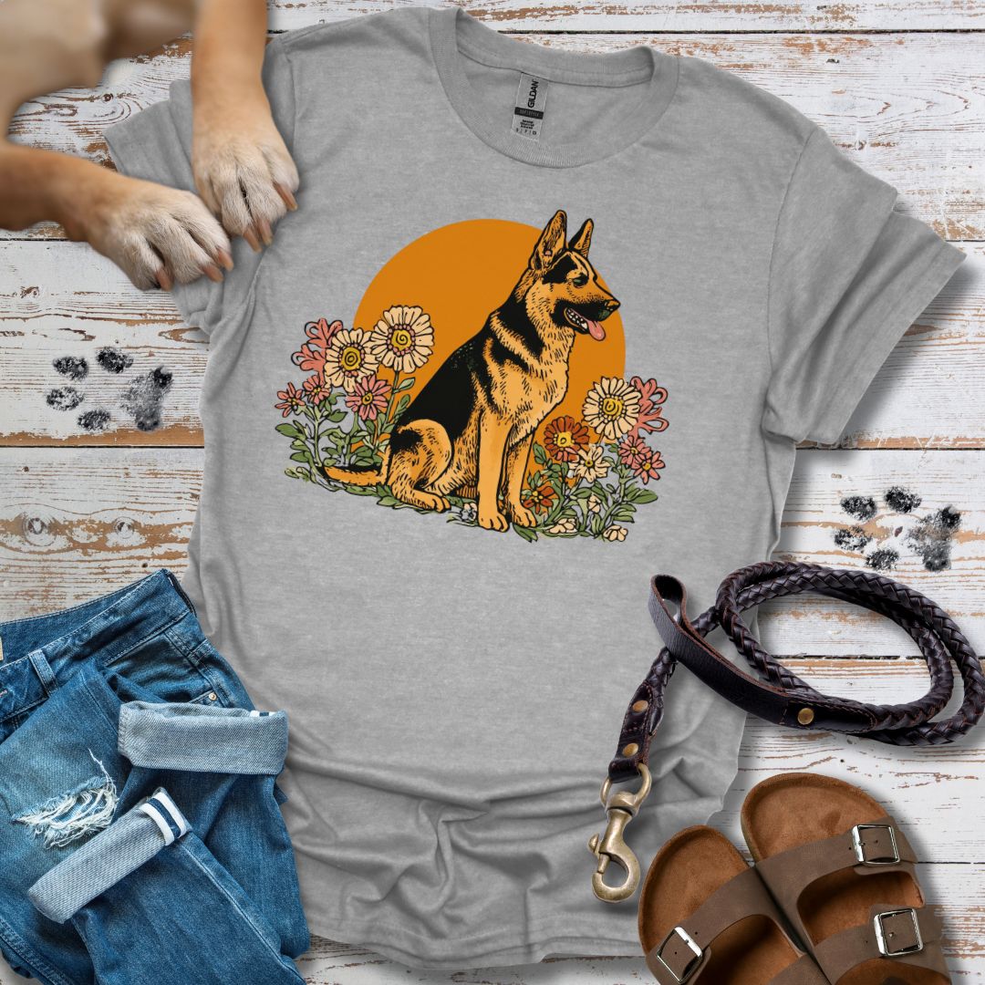 Floral Deutscher Schäferhund - T-Shirt Unisex Relaxed Fit