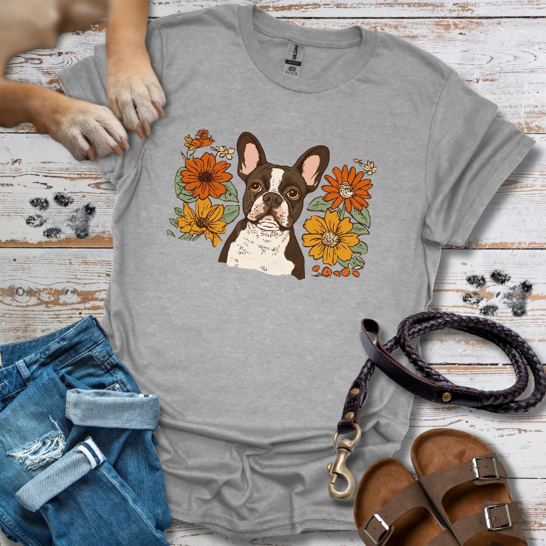 Floral Französische Bulldogge - T-Shirt Unisex Relaxed Fit