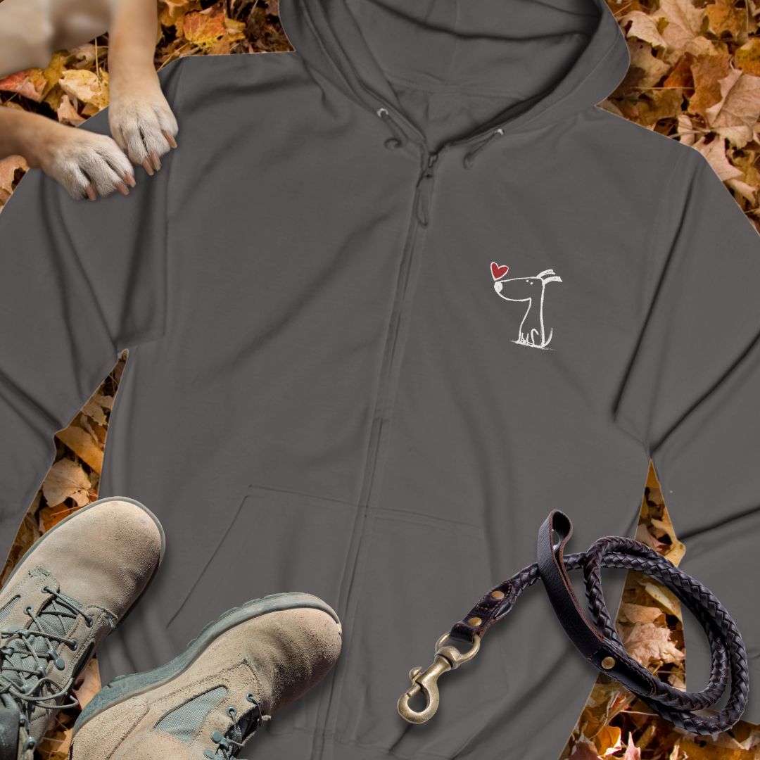 Kleiner Hund mit Herz - Vorne & Hinten - Unisex Zip Hoodie Classic Fit