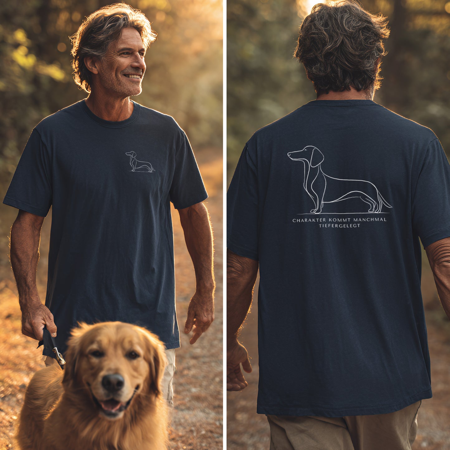 Charakter Tiefergelegt - Dackel - Vorne & Hinten - T-Shirt Unisex Modern Fit - Weich & Leicht