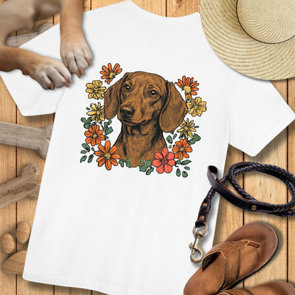 Dackel in Blumen - Nur Hinten - T-Shirt Unisex Modern Fit - Weich & Leicht