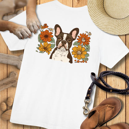 Französische Bulldogge in Blumen - Nur Hinten - T-Shirt Unisex Modern Fit - Weich & Leicht
