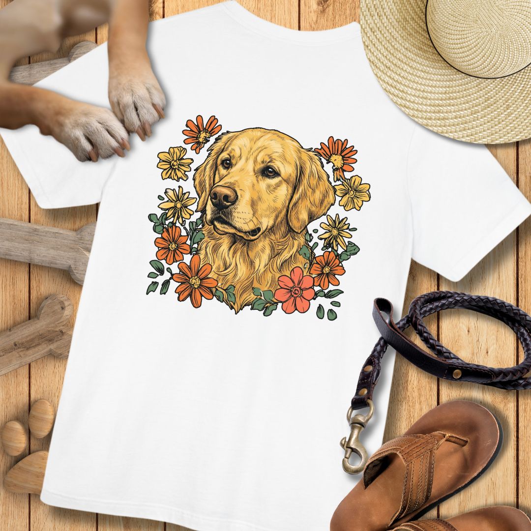 Golden Retriever in Blumen - Nur Hinten - T-Shirt Unisex Modern Fit - Weich & Leicht