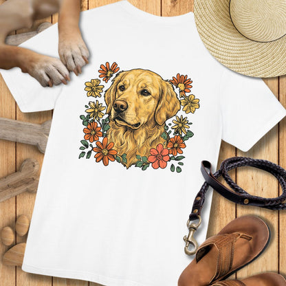 Golden Retriever in Blumen - Nur Hinten - T-Shirt Unisex Modern Fit - Weich & Leicht