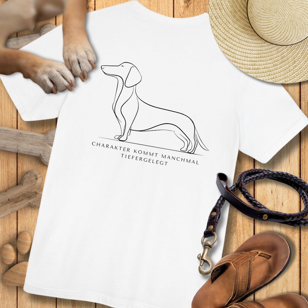 Charakter Tiefergelegt - Dackel - Vorne & Hinten - T-Shirt Unisex Modern Fit - Weich & Leicht