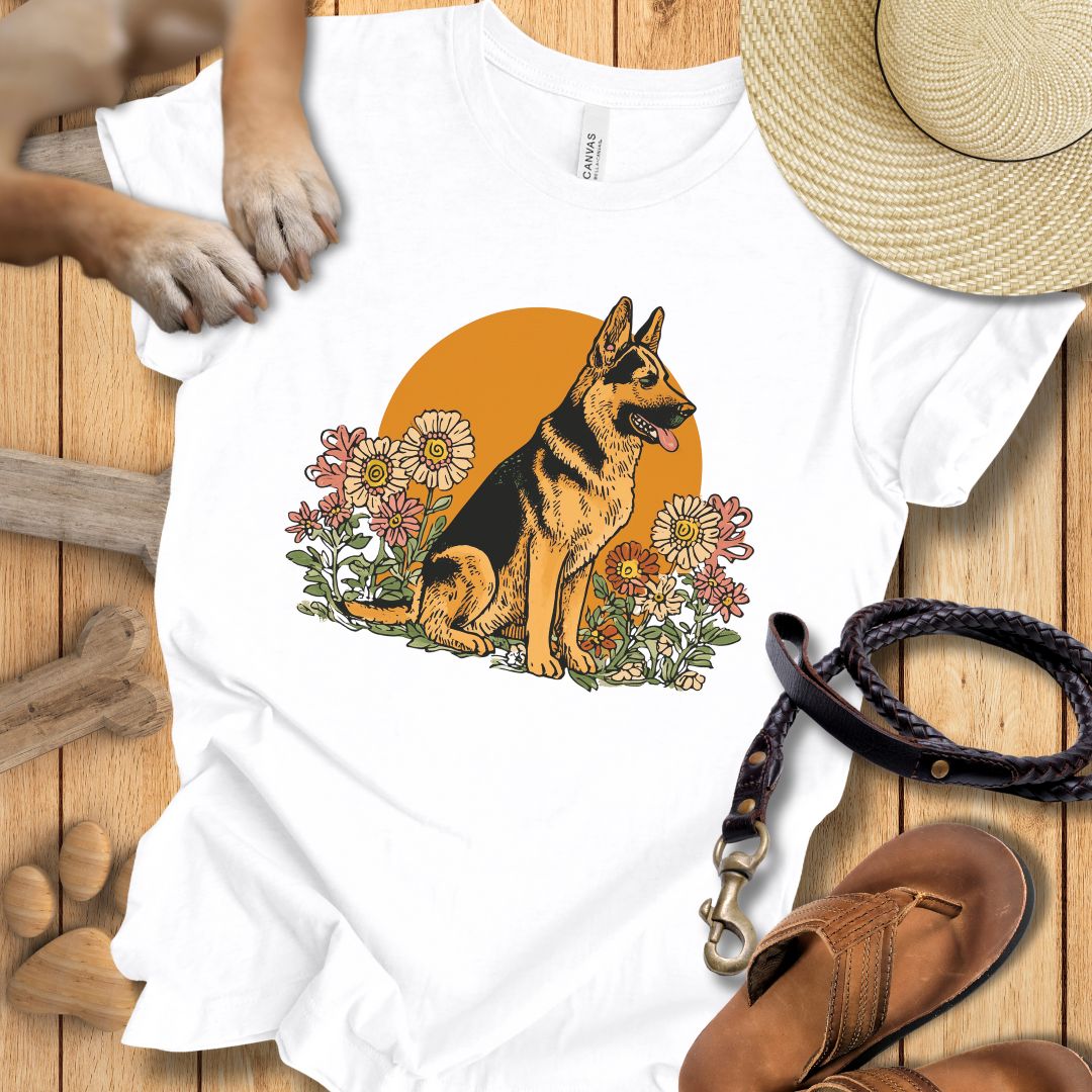Floral Deutscher Schäferhund - T-Shirt Unisex Slim Fit