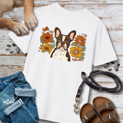 Französische Bulldogge in Blumen - Nur Hinten - T-Shirt Unisex Classic Fit - Bequemer Klassiker