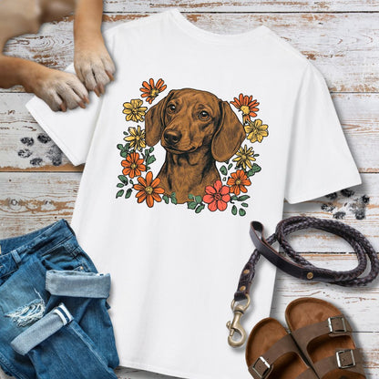 Dackel in Blumen - Nur Hinten - T-Shirt Unisex Classic Fit - Bequemer Klassiker