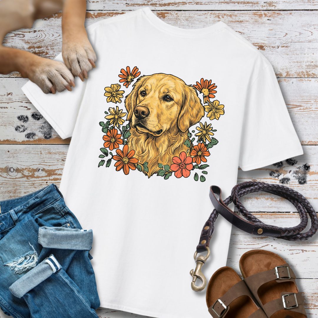 Golden Retriever in Blumen - Nur Hinten - T-Shirt Unisex Classic Fit - Bequemer Klassiker