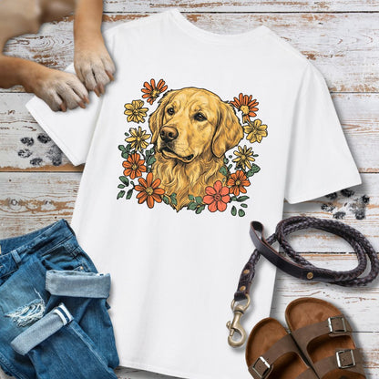Golden Retriever in Blumen - Nur Hinten - T-Shirt Unisex Classic Fit - Bequemer Klassiker