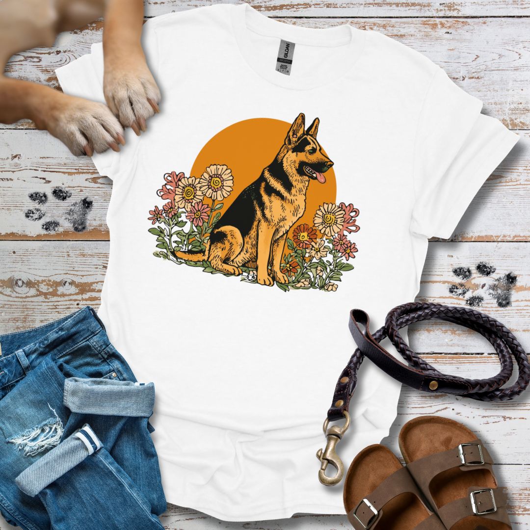 Floral Deutscher Schäferhund - T-Shirt Unisex Relaxed Fit