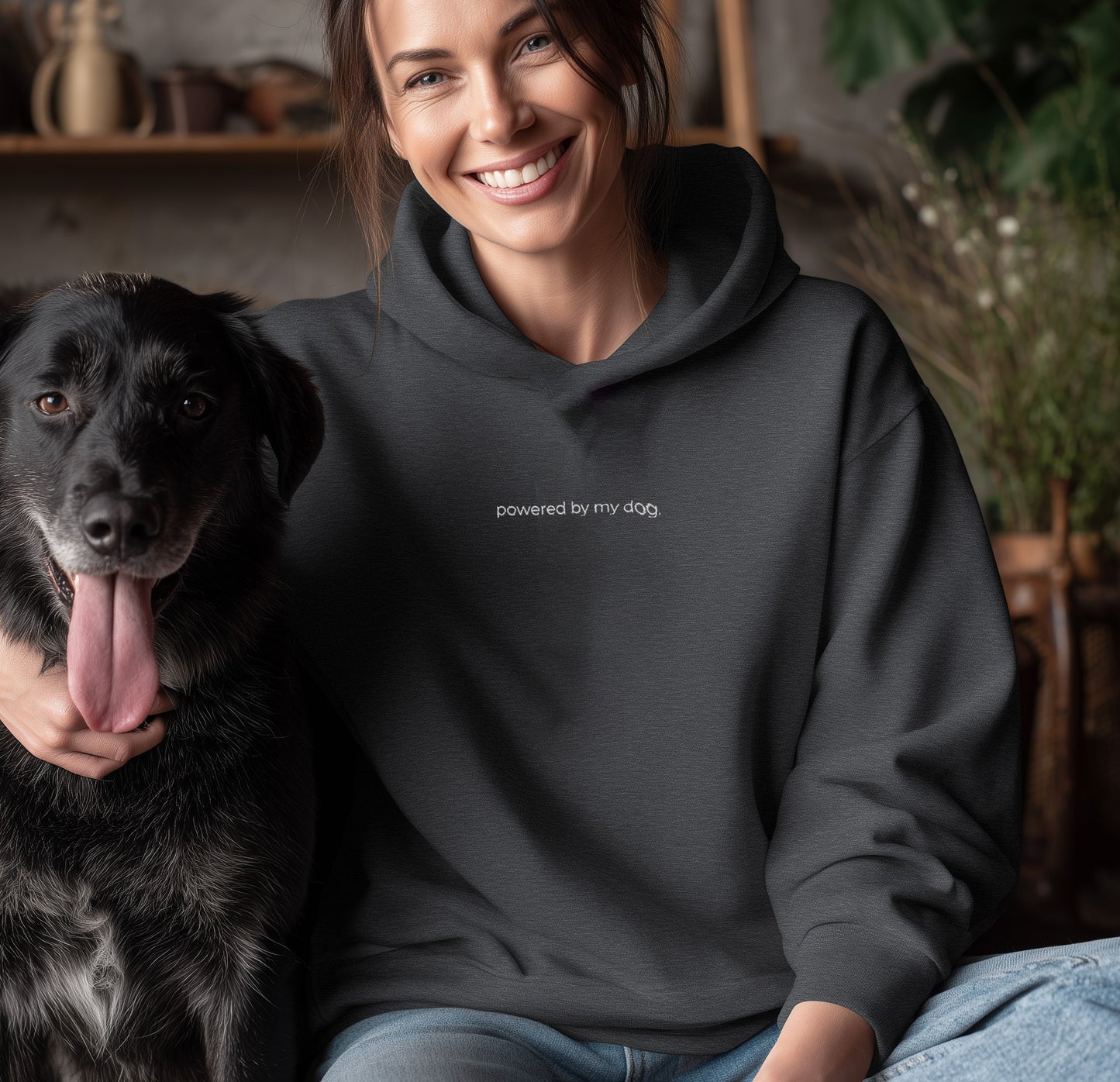 powered by my dog. - Unisex Modern Fit Hoodie
